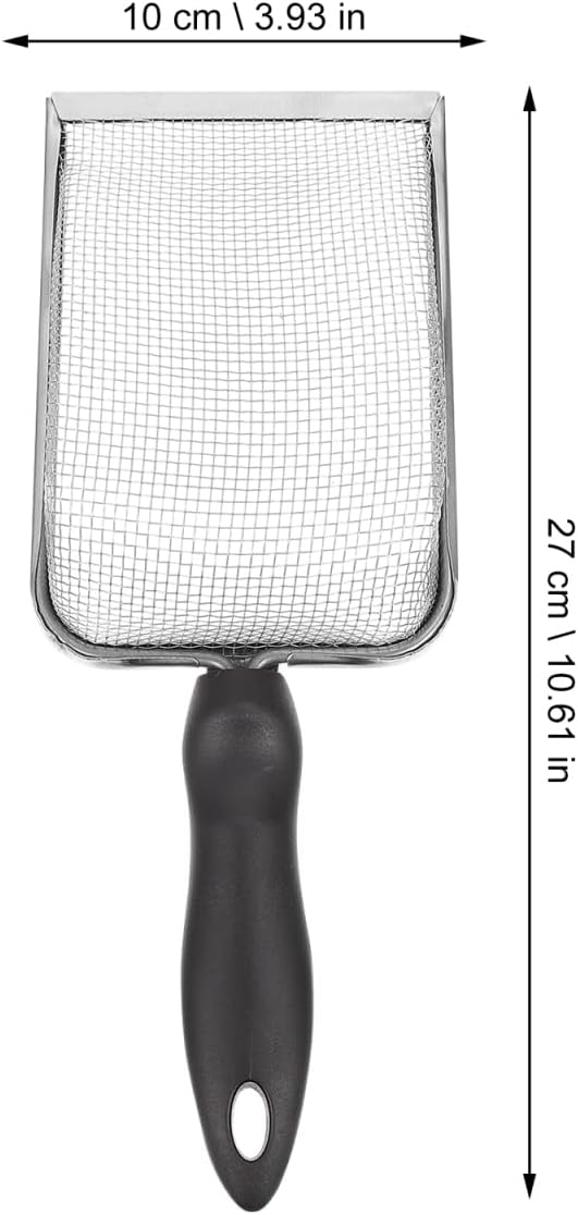 POPETPOP Stainless Steel Reptile Sand Shovel with Fine Mesh Sifter 10.62In Ergonomic Handle for Tortoise Lizard Snake Bedding and Terrarium Substrate Cleaning
