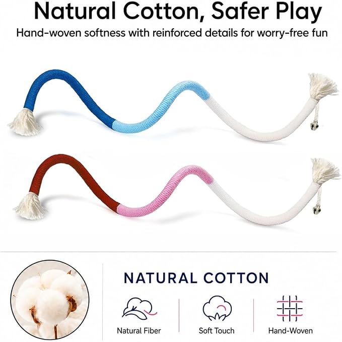 4-Pack Cat Toys for Indoor Cats, Woven Cotton Rope Toys with Bells - Image 5