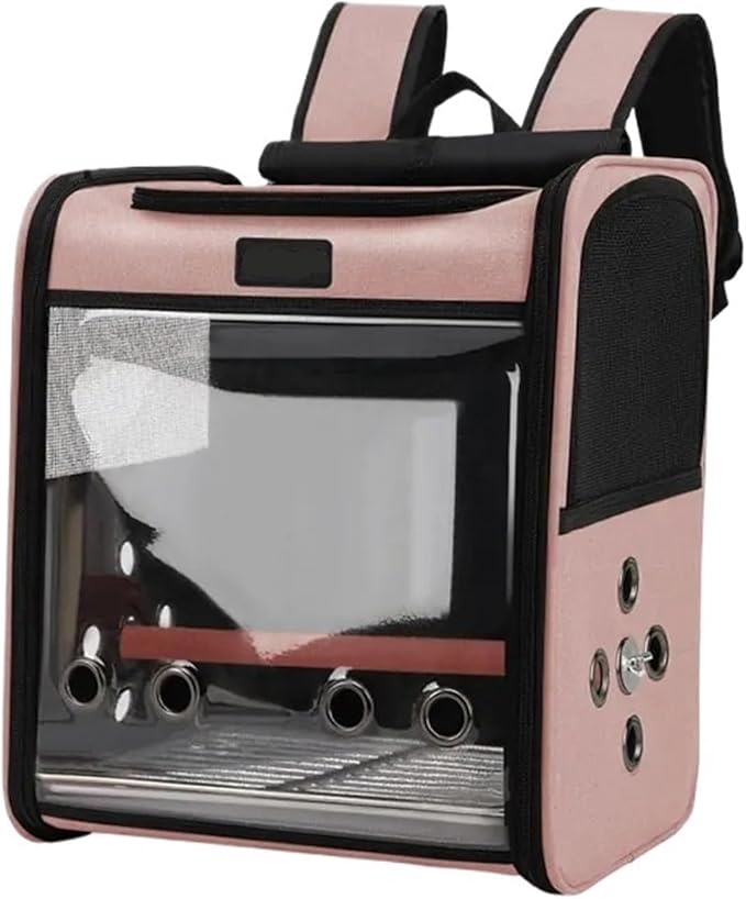 Backpack Bird Carry Cage Carriers Bag Travel Set Pet Bird Breathable Double-Shoulder Backpack Outgoing Travel Cage(Pink)