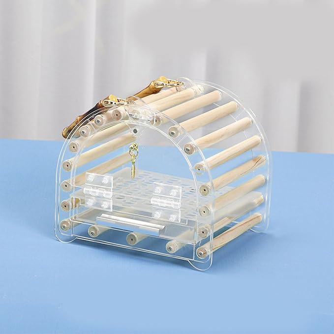 Parrot Travel Cage Transparent Bird Acrylic Carry for Parrot Lovebirds Portable Nest with Ladder & Tray for Outdoor Acrylic Ventilated for Travel