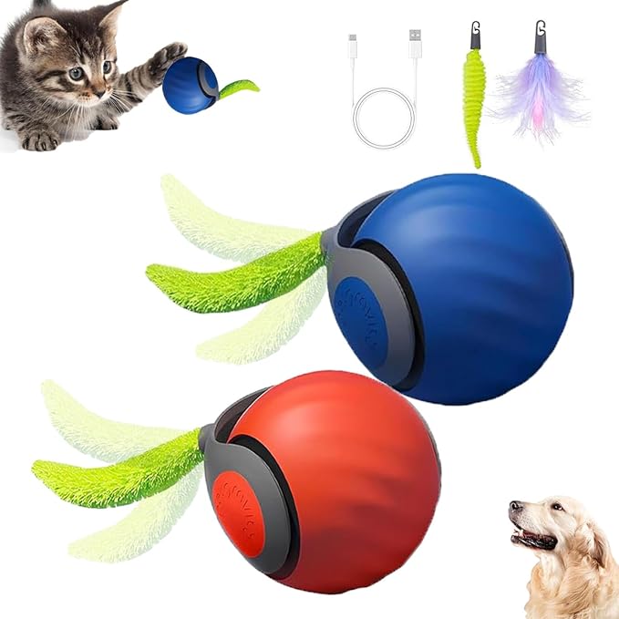 2Packs Speedy 2.0 Tail Cat Toys for Bored Indoor Adult Cats,2025 New Generation Interactive Cat Toys for Indoor Cats,Automatic Moving Ball with Tail,Blue and Orange by Unknown