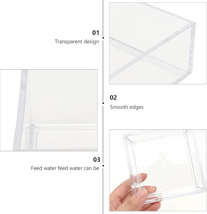 2pcs Acrylic Reptile Terrarium Reptile Aquarium Breeding Tank Transparent Feeding Box Bathing Pool for Frogs Hermit Crabs Lizards Tank