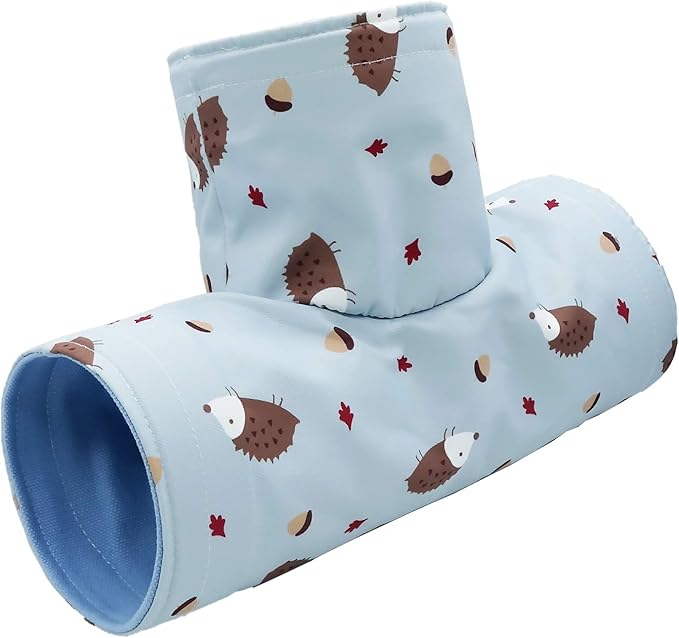 Handmade Small Animal 3-Way Hideout Tunnel Collapsible Pet Play Toy Tunnel Tube for Dwarf Rabbit Hamster Guinea Pig Chinchilla Sugar Glider Hedgehog (Blue)