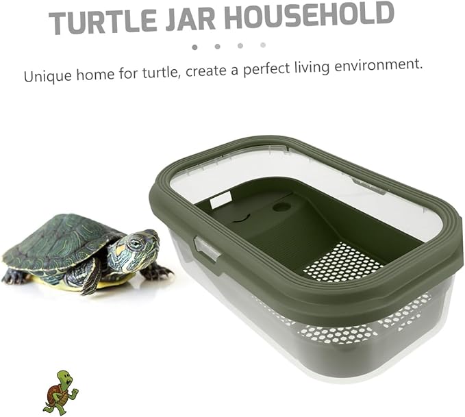 POPETPOP Small Turtle Tank with Basking Platform : Plastic Turtle Habitat Reptile Tank Aquarium Cage Breeding Box Tortoise, 46x27x14cm