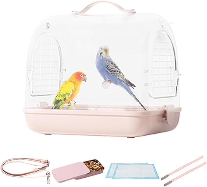 Portable Bird Travel Backpack, Transparent Pet Carrier, Breathable Transport Bag with Removable Stand, Cockatiel Conure Lovebird Parakeet Cage for Outdoor Hiking, Small Parrot Accessories