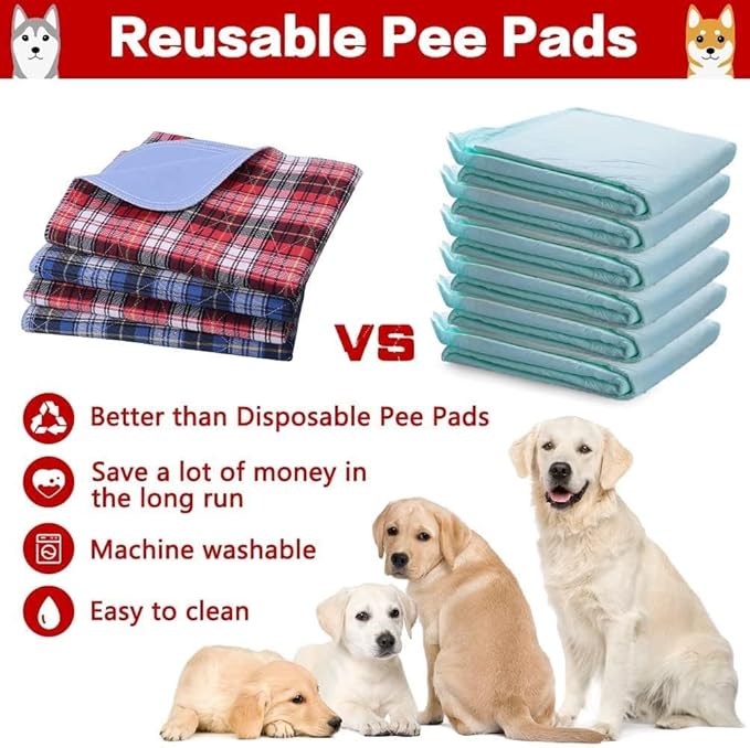 KOOLTAIL Reusable Puppy Pads, 2 Pack Washable Pee Pads for Dogs-Waterproof Non-Slip Plaid Puppy Training Pads, Absorbent Whelping Pads for Potty, Crate, Playpen, Bed, Sofa, Dog Large Mat, 36"x 48"