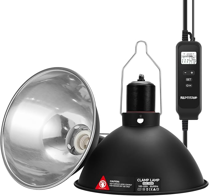8.5" Reptile Heat Lamp Fixture with PID Dimming Thermostat, Independent Day Night Temperature Control, MAX 150W (Bulb Not Included)
