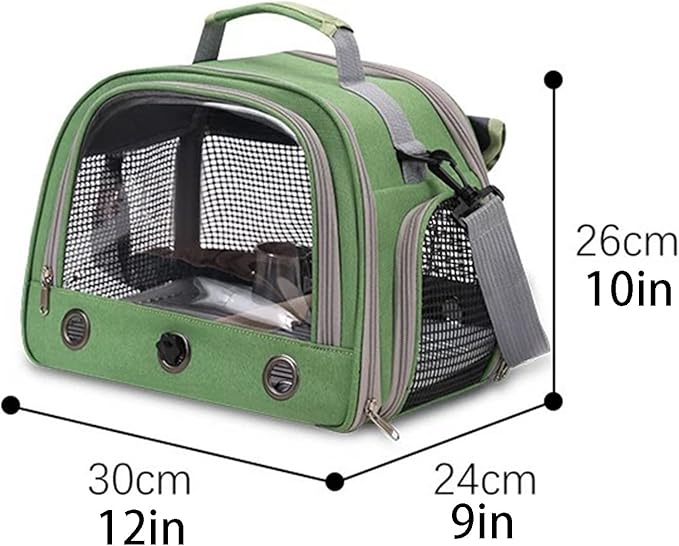 Parrot Carrier Parrot Travel Cage Panoramic View Breathable with Perch Removable Tray Food Cup Standing Net for Conures Parakeet Budgie (Pink)