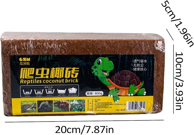 Compressed Coconut Chip Substrate for Reptiles Coco Husk Bedding Brick for Ball Pythons, Snakes, Tortoises, Geckos, Frogs, or Lizard Terrarium Tanks