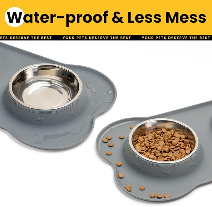 Conlun Stainless Steel Dog Bowls with Non-Slip Silicone Mat, Spill Proof Food & Water Bowls Set, Easy Clean Puppy Food Dish, Dishwasher Safe, Suitable for Dogs Cats Pet Under 20lbs, Small, Grey