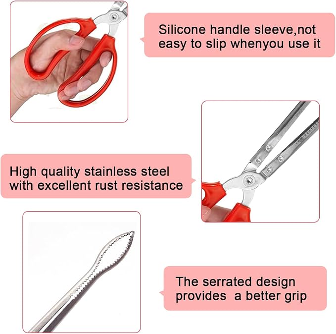 15 Inch Snake Feeding Tongs, Reptile Feeding Tongs,Snake Grabber Tool Stick Reptile Tongs for Lizard Reptiles,Snakes,Tank Accessories Terrarium Supplies (Curved Head)