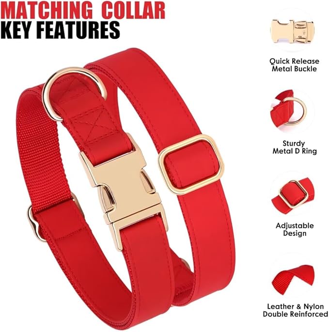 PET ARTIST Soft PU Leather Dog Collar and Leash Set, Bright & Stylish 5FT PU Leather Leash and Collar Set, Durable Pet Collars with Quick Release Metal Buckle for Large Dogs,Red,L(16-27")