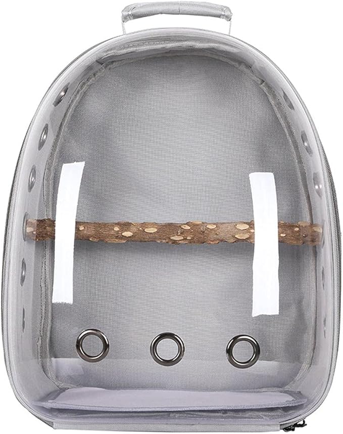 Bird Traval Carrier Cage, Clear Space Capsule Backpack to Carry Parakeet Cockatiel, Vet Transport School Bag (Gray)