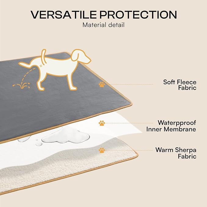 Luciphia Waterproof Pet Blanket, Liquid Pee Proof Dog Blanket for Sofa Bed Couch, Reversible Sherpa Fleece Furniture Protector Cover for Small Medium Large Dogs Cats, Grey+Beige X-Large（85" x 57"）