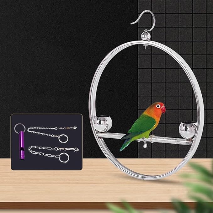 19.6”birdcages Creative Bird Swing Bird Cage Stainless Steel Bird Perch Playground Gym Bird House Carrier Hanging Flight Cage,Gold Bowl，Gold Bowl