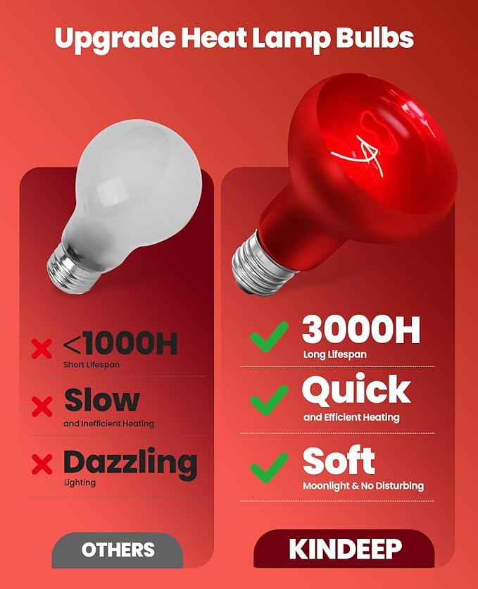 KINDEEP Infrared Heat Lamp Bulbs: 75W Reptile Heat Light 2 Pack - Red Basking Spot Light Bulbs Reptile Heating lamp for Lizard Bearded Dragon Turtle Snake Leopard Gecko Tortoise Chickens