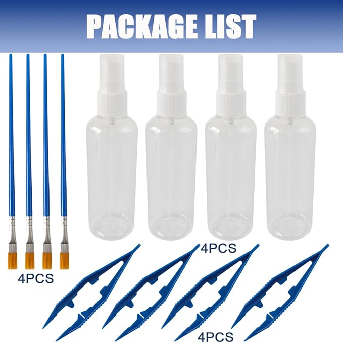Jumping Spider Enclosure Starter Kit,Ultimate Value Set with 4 Spray Bottles, 4 Tweezers & 4 Soft Paint Brushes for Jumping Spider & Small Reptile Care Kit Accessories