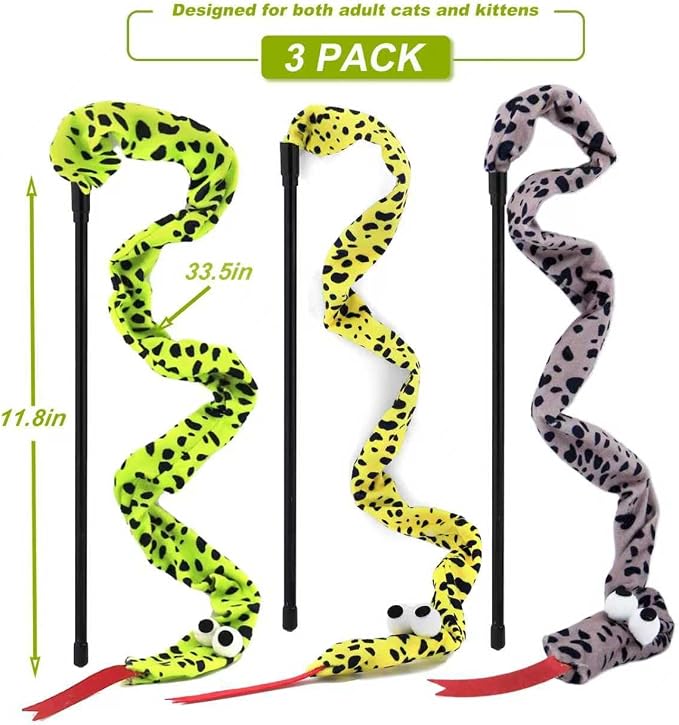 Interactive Cat Toy Wand with Catnip Mouse, Cat Teaser Wand Rainbow String for Bored Indoor Adult Cats and Kittens (3 Pack Snake) - Image 4