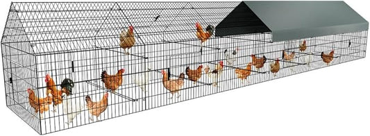 PawGiant Chicken Coop, Chicken Run Pen for Yard with Cover Outdoor Metal Portable Chicken Tractor Cage Enclosure Crate Outside for Small Animals Duck Rabbit Hen 21ft x 3.5ft