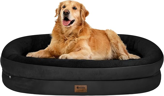 Orthopedic Dog Bed for Large Dogs, Waterproof Dog Bed for Large Size Dogs with Bolsters, Egg Crate Foam Sofa Bed with Washable Removable Cover & Non-Slip Bottom, Black