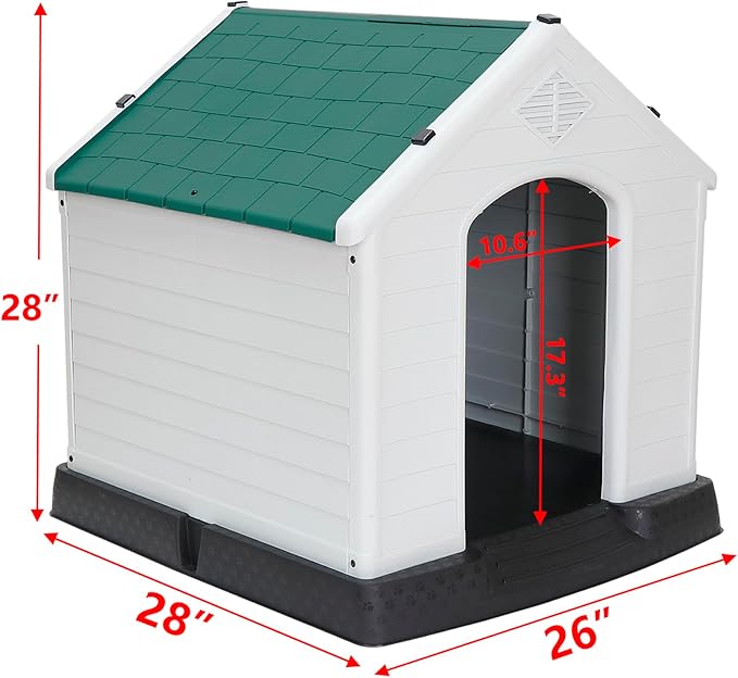 ZENY Plastic Dog House - Waterproof Dog Kennel with Air Vents and Elevated Floor All Weather Indoor Outdoor Insulated Doghouse Puppy Shelter, Easy to Assemble (Green, 28inch)