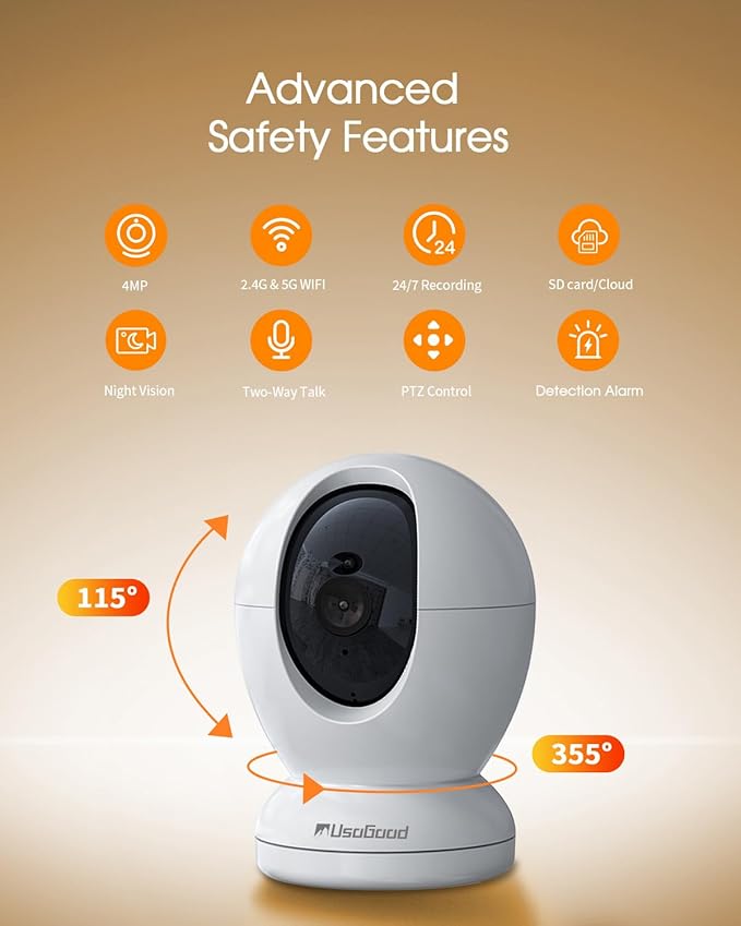4MP Indoor Security Camera,360°Pet Camera Indoor,Baby Monitor with Phone App,Support 5G/2.4Ghz WiFi,Dog Cameras with Speaker, AI Motion Detection,2-Way Audio for Home/Baby/Cat Camera,No Subscription