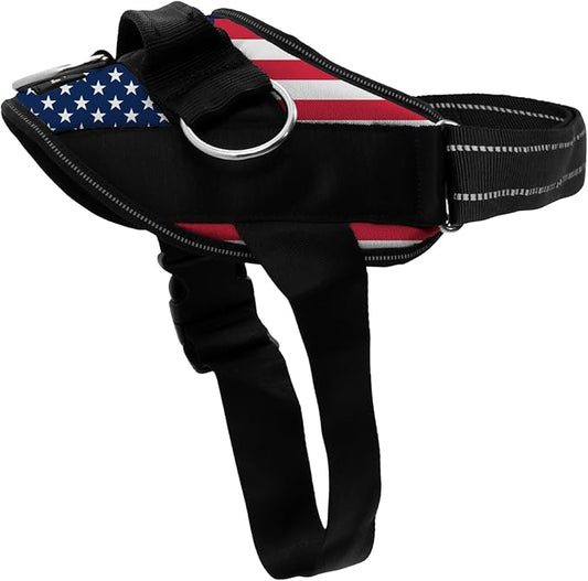 ShawnCo Essential Dog Harness, No-Pull Pet Vest with 3 Leash Clips, No Choke, Reflective, Adjustable and Padded, for Easy Walking and Training for Small, Medium and Large Dogs (Stars and Stripes, M)