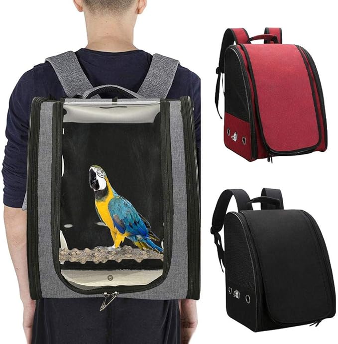 Birdcages Pet Parrot Backpack Bird Travel Carrier Outerdoor Bird Transport Cage Breathable Parrot Go Out Backpack Travel Hiking Bird House,Red