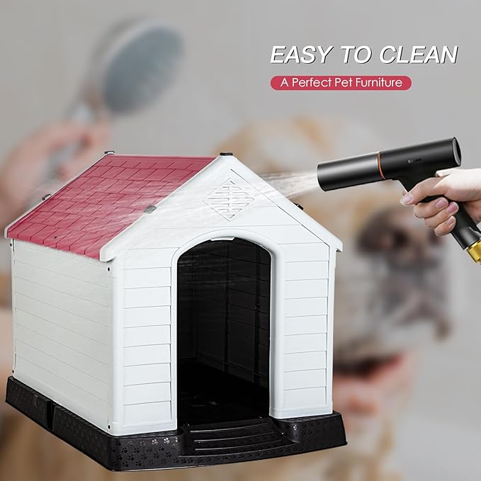 FDW Dog House Indoor Outdoor Durable Ventilate Waterproof Pet Plastic Dog House Puppy Shelter Kennel,Dark Red