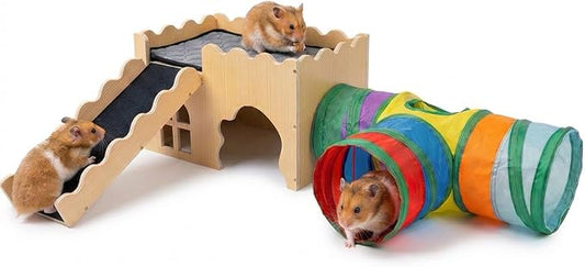 Guinea Pig Hideout Cave House - Natural Rock-Style Small Animal Hideaway for Guinea Pigs & Rabbits, Extra Large Indoor Habitat with Waterproof Liner Included, Chew Proof（Tunnel Style）
