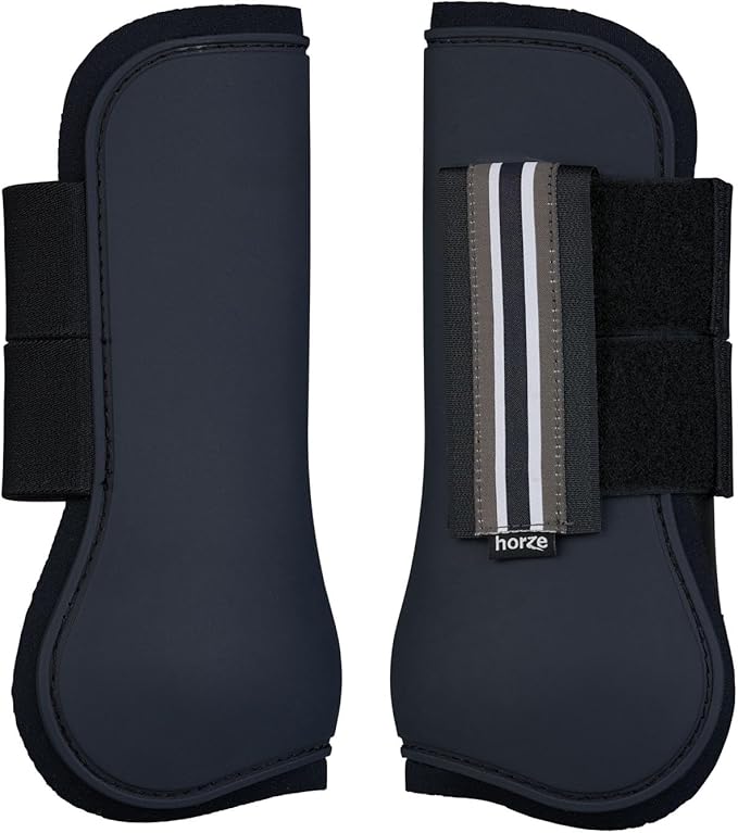 HORZE Adepto Open Front Tendon Boots | Durable Shell with Neoprene Lining - Dark Navy - Warmblood