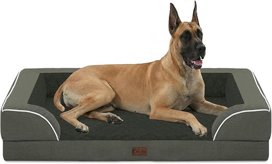 Orthopedic XXL Dog Beds, Waterproof Memory Foam Big Pet Bed for Extra Large Sized Dogs 53x42Inch, Non-Slip Bottom and Egg-Crate Foam Dog Couch Bed with Washable Removable Cover, Dark Green