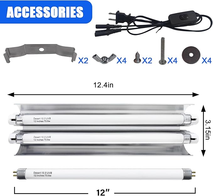Celiwace T5 Reptile Light Fixture Combo Kit 16 Watts, 12 Inches UVB Light 2x8 Watt, T5 10.0 UVB Reptile Light Fixture, Desert Reptile Light for Lizard, Bearded Dragon, Tortoise