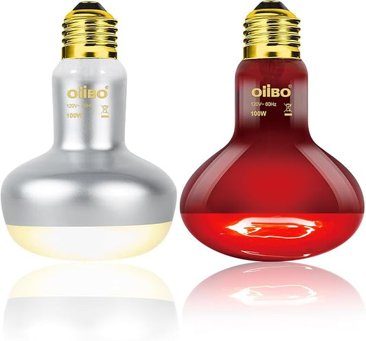 Oiibo Reptile Heat Lamp Blub, 2Pack 100W Day & Night Reptile Heat Lamp, UVA Daylight Heat Basking Bulb Infrared Heats Light Bulb for Reptiles Bearded Dragon Lizard Turtles