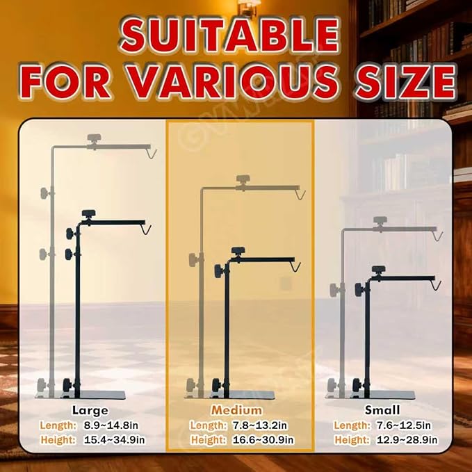 16.6-31 inch Reptile Lamp Stand, Adjustable Domes Heat Lamp Metal Bracket Floor Light Holder for Reptile Terrarium Lighting Heating Light and Dome lampshade.