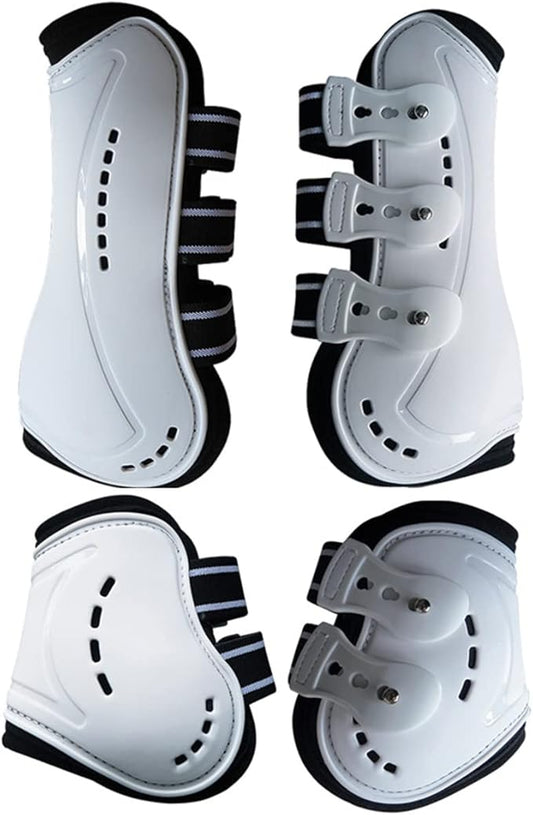 Horse Boots Open Front Jumping Tendon Sport Boots, Hind Fetlock Boots, Secure Leg Protection, Classic Breathable Equine Supplies, Set of 4