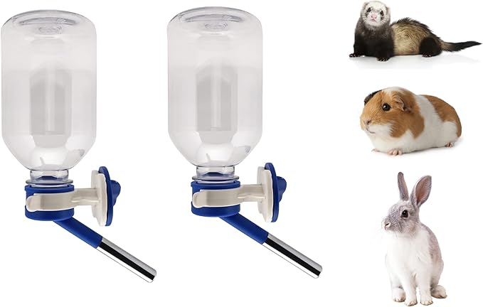 Choco Nose Patented No-Drip Water Bottle/Feeder for Guinea Pigs/Hamsters/Bunnies/Ferrets/Other Small Pets, Critters and Animals - for Cages, Crates or Wall Mount. 10.2oz. Nozzle 10mm, Blue 2pk(C128)