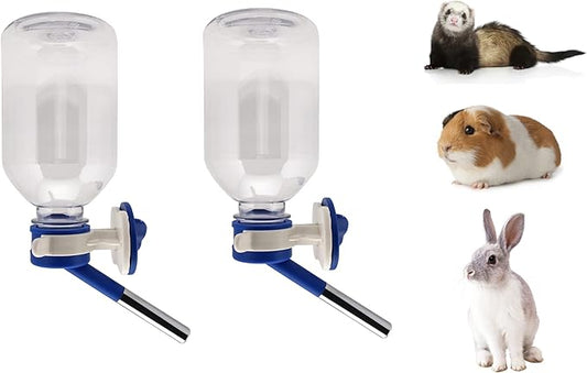 Choco Nose Patented No-Drip Water Bottle/Feeder for Guinea Pigs/Hamsters/Bunnies/Ferrets/Other Small Pets, Critters and Animals - for Cages, Crates or Wall Mount. 10.2oz. Nozzle 10mm, Blue 2pk(C128)