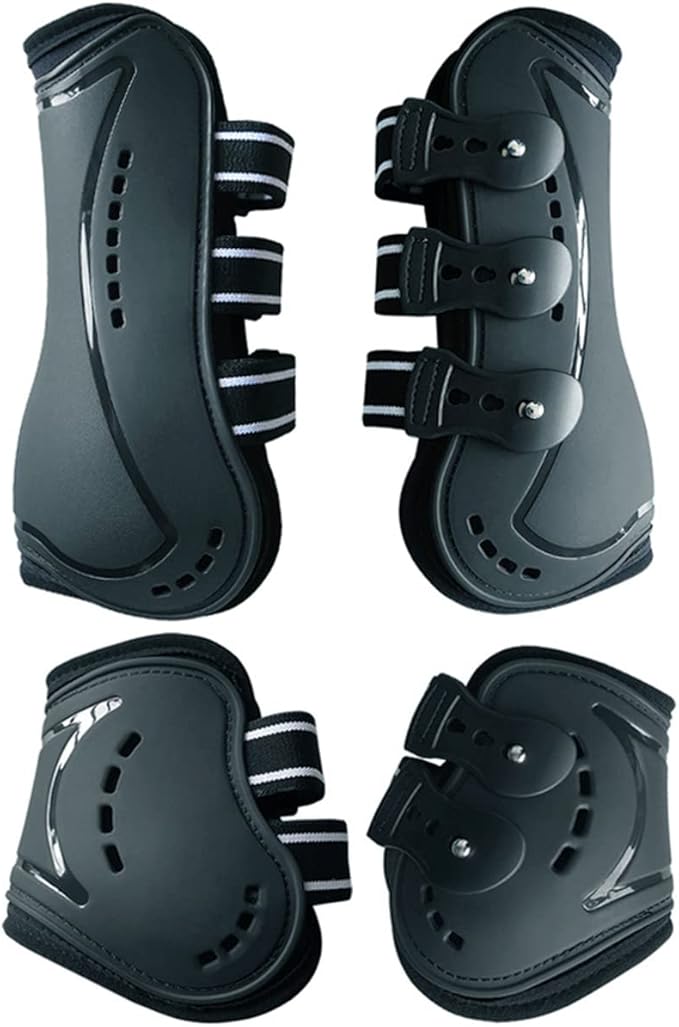 Horse Boots Open Front Jumping Tendon Sport Boots, Hind Fetlock Boots, Secure Leg Protection, Classic Breathable Equine Supplies, Set of 4