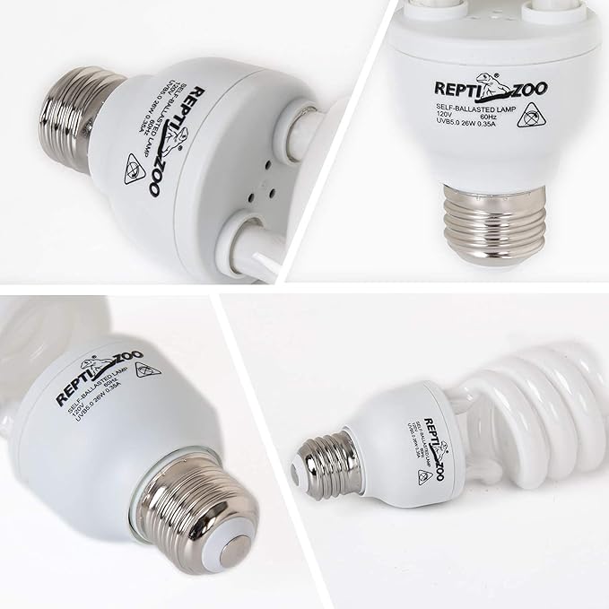 REPTI ZOO Energy Saving Lamps UVB Bulb,Spiral Compact 15 Watts 26 Watts UVB 5.0 Reptile Light Bulb Fit for Rainforest Type Reptile/Snake/Lizard/Insect/Turtle/Tortoise