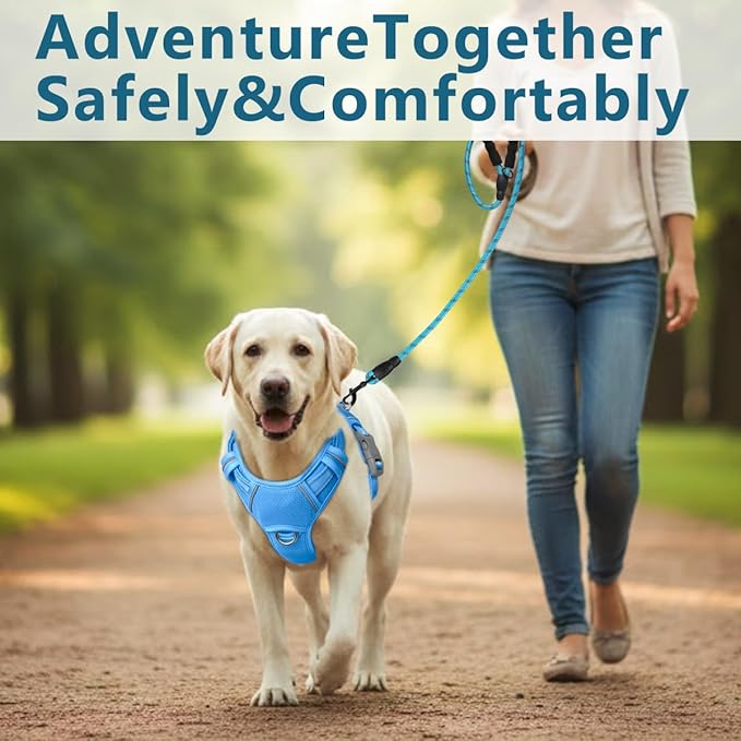 BARKBAY Dog Harness No Pull with ID Tag Pocket - Heavy Duty, Reflective, Easy Control for Large Dogs(Blue,XL)