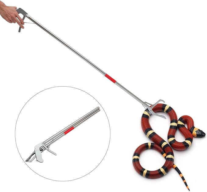 Snake Tongs Snake Catcher Stainless Steel Snake Catch Clip Folding r Wide Jaw Capture Clamp with Lock (1.2M Long) Silver 63X13CM L152917QEB