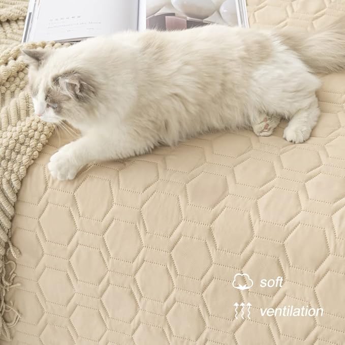 Tcksstex Waterproof and Anti-Slip Dog Bed Cover and Pet Blanket Sofa Pet Bed Mat ，car Incontinence Mattress Protectors Furniture Couch Cover for Most Cats Dogs, Pets (82x82- Beige)