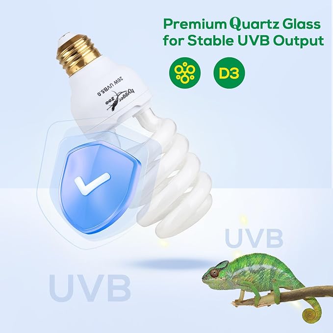 UVB Bulb for Reptiles, 5.0 26W UVB Light for Reptiles, Hygger zoo UVA UVB Reptile Light Bulb Reptile UVB Bulb UVB Light for Hermit Crab Snake Chameleon Reptile Lamp Terrarium Lamp for Tropical Reptile
