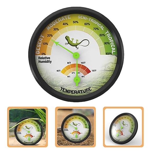 Mobestech Reptile Tank Thermometer Hygrometer Mechanical High Precision Pointer Temperature Measuring Device Mini Reusable Thermometer for Terrarium Pet Supply