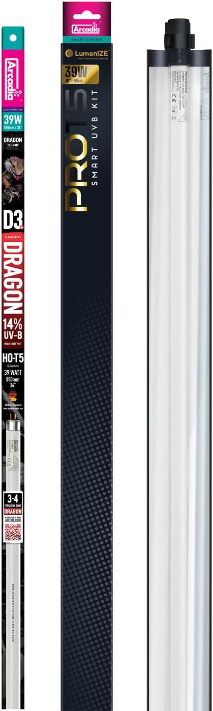 Arcadia LumenIZE ProT5 Reptile Light Fixture Kit 36" Long 39 Watts 14% UVB Dragon – Smart UVB Light for Reptiles, Turtles, Snake, Bearded Dragon Lamp, Long Lasting Easy to Use Professional Lighting