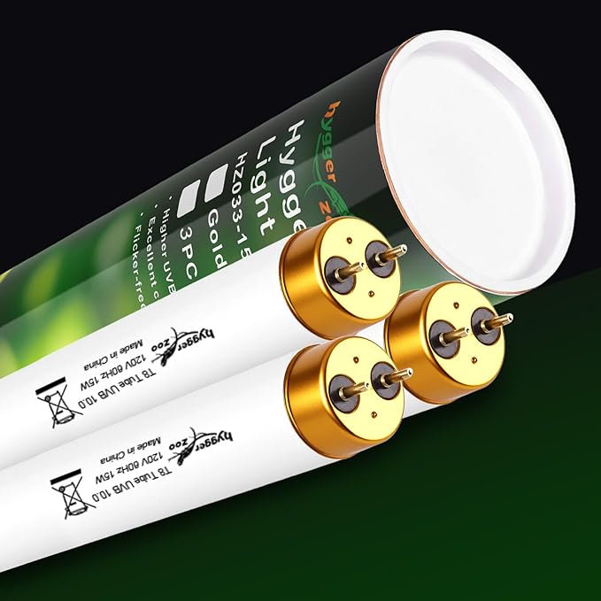 UVB Light for Reptiles Bearded Dragon, 3 Pack T8 UVB Reptile Light UVB Bulb 10.0 15W UVA UVB Reptile Light Bulb Terrarium Light Lamp Tube for Turtle Chameleon Leopard Gecko Snake Tank, 18 Inch
