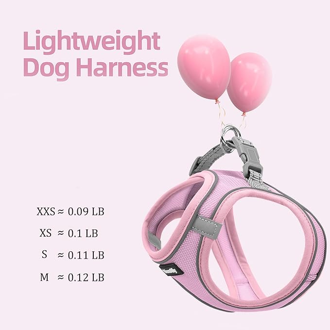 Sparkly Dog Harness Small Sized and Leash Set for Small Dogs Cats,Pink XXS Puppy Harness, Step in Soft Dog Reflective Vest, Breathable Mesh Pet Harness. (Pink, XXS)