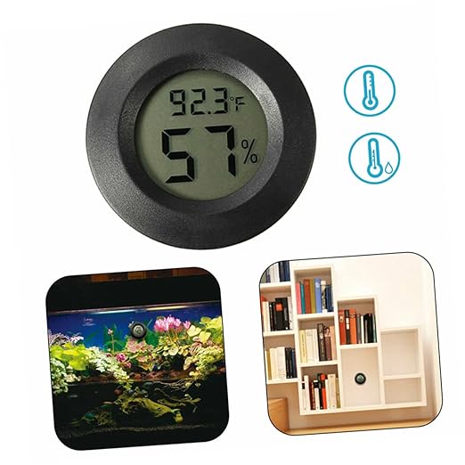 8pcs Round Digital Hygrometer and for Reptile Pets Acrylic Embedded Humidity for Home Use Accurate Measurement Celsius Black
