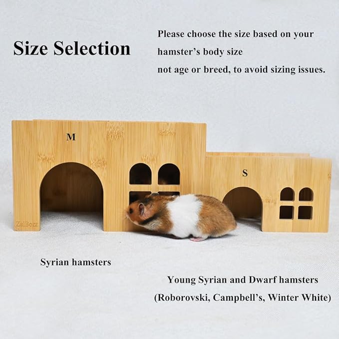 Hamster Hideout House Bamboo Wooden No Assembly Hamster Cage Accessories Shelter Hut Nest Toy Habitat Decor for Dwarf Syrian Hamsters Small Animal Cage Decor Multi Size Variants Medium